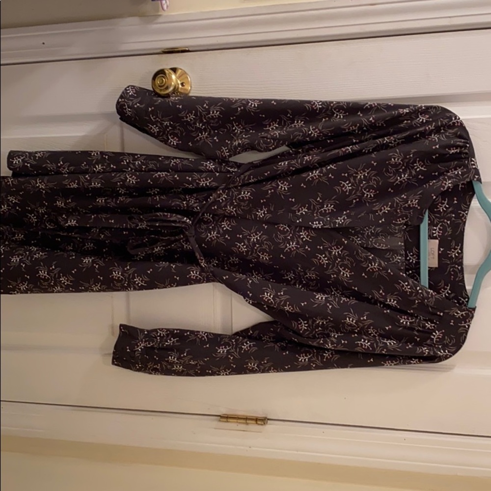 LOFT Grey/Purple Long Sleeve Dress